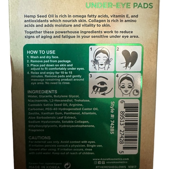 Azure Under Eye Pads Bundle of 4 Hyaluronic Acid Hemp & Collagen Vit C 20 pairs - Picture 9 of 10